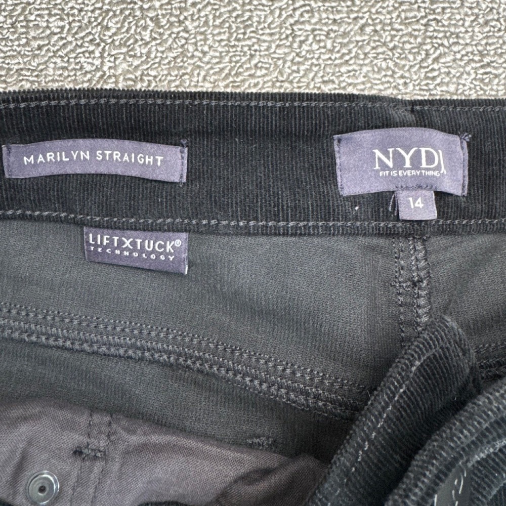 NYDJ Corduroy Pants Womens 14 Black Marilyn Straight Lift Tuck Technology Winter - Picture 3 of 8